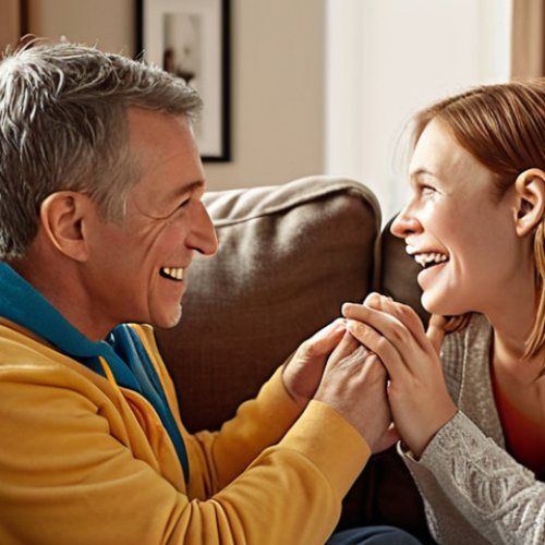 **

A supportive scene of parents lovingly encouraging their child after they've accomplished a small goal. Focus on conveying unconditional love, acceptance, and active listening. The environment should be warm and nurturing, perhaps in a brightly lit, cozy living room. The facial expressions are key – genuine pride and affection.

**
